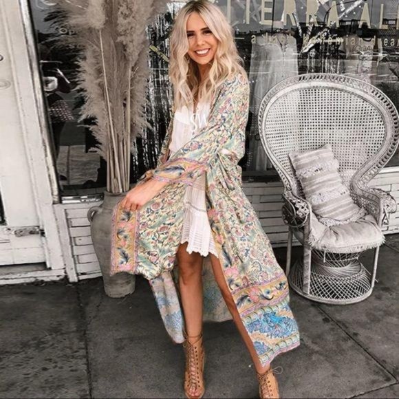 Luxe Bohemian Gypsy Print Kimono Wrap Coverup - Picture 6 of 11